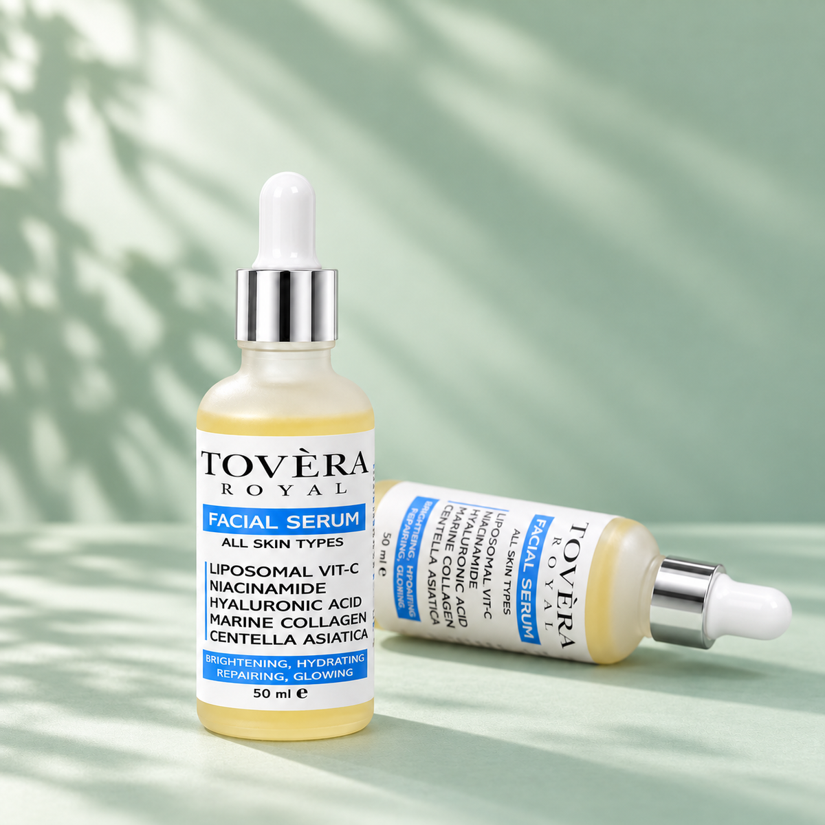 TOVÈRA ROYAL facial serum in mint botanical studio scene