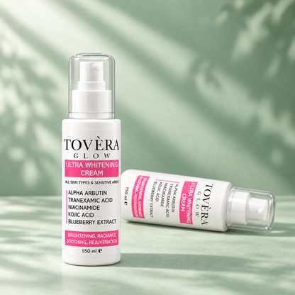 TOVÈRA GLOW brightening cream in mint botanical studio scene